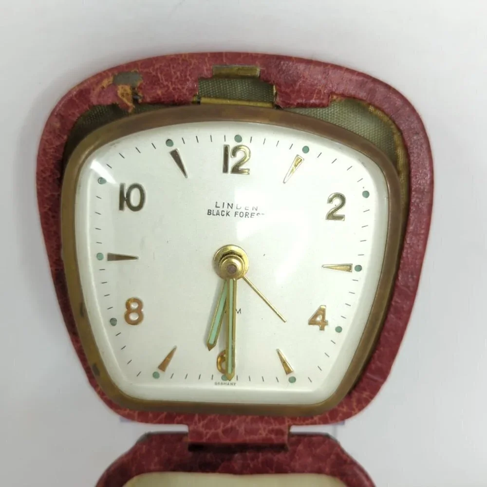 Linden Black Forest Vintage Leather Case Alarm Clock